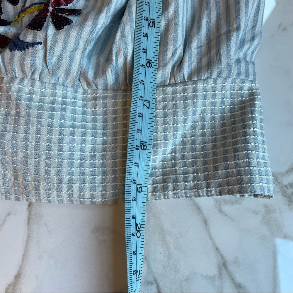 ANTHROPOLOGIE | Beaded Puff-Sleeved Blouse Blue White Small Fairycore Coquette - Picture 11 of 11